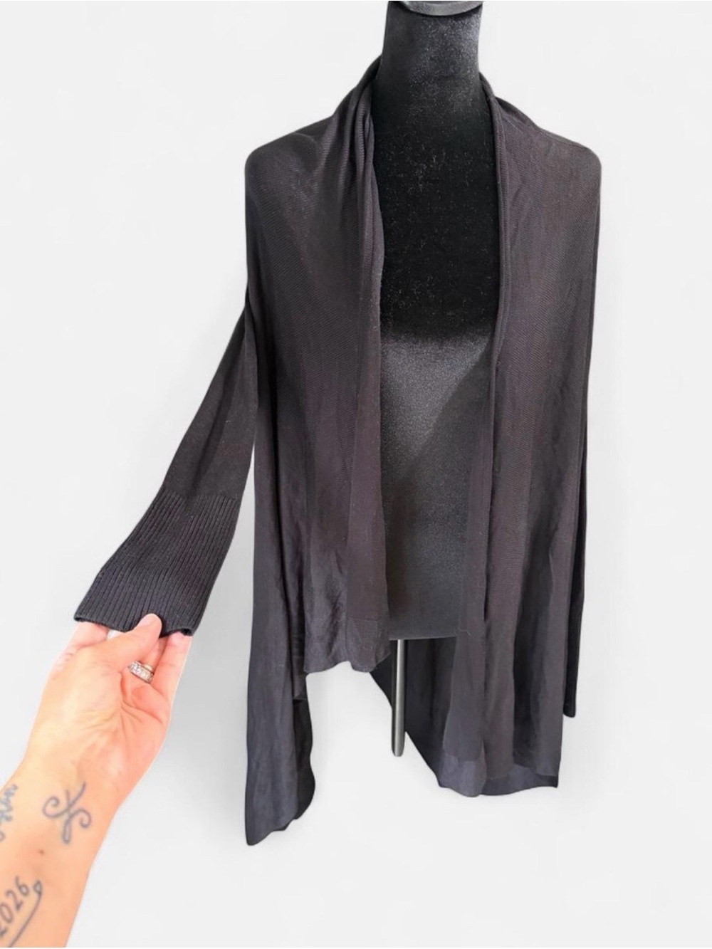 Worthington Black Open Front Draped Cardigan Sweater Size Small - Picture 3 of 6